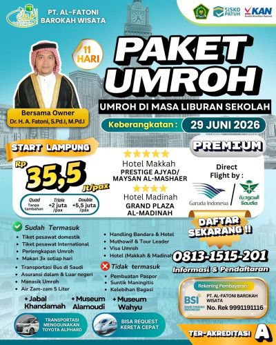 PAKET UMROH 29 JUNI LIBUR SEMESTER 2026